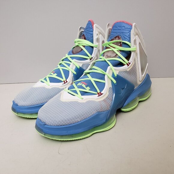 LeBron 19 Sneakers Tropical Dutch Blue Lime Glow Sneakers Mens Size 17 EUC